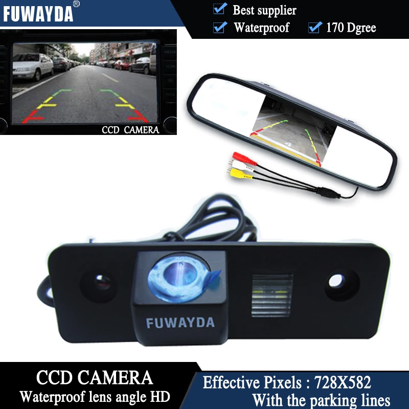 

FUWAYDA Color CCD Chip Car Rear View Camera for SKODA ROOMSTER OCTAVIA TOUR FABIA + 4.3 Inch rearview Mirror Monitor waterproof