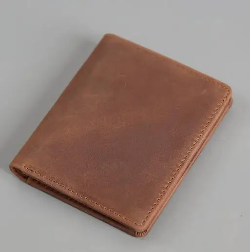 Brown Мужской кошелек SIMLINE из натуральной коровьей кожи, Ретро стиль, ручная работа, Crazy Horse, Воловья кожа, короткие тонкие кошельки, кошелек, кредитный держатель для карт для мужчин - Цвет: Brown