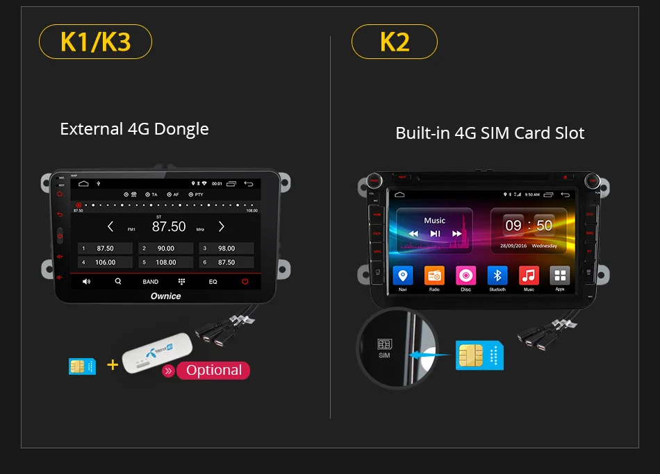 Ownice 2 Din K1 K2 Android 9,0 Восьмиядерный автомобильный dvd-плеер для Volkswagen Passat POLO GOLF Skoda Seat 4G LTE Nerwork 32GB rom