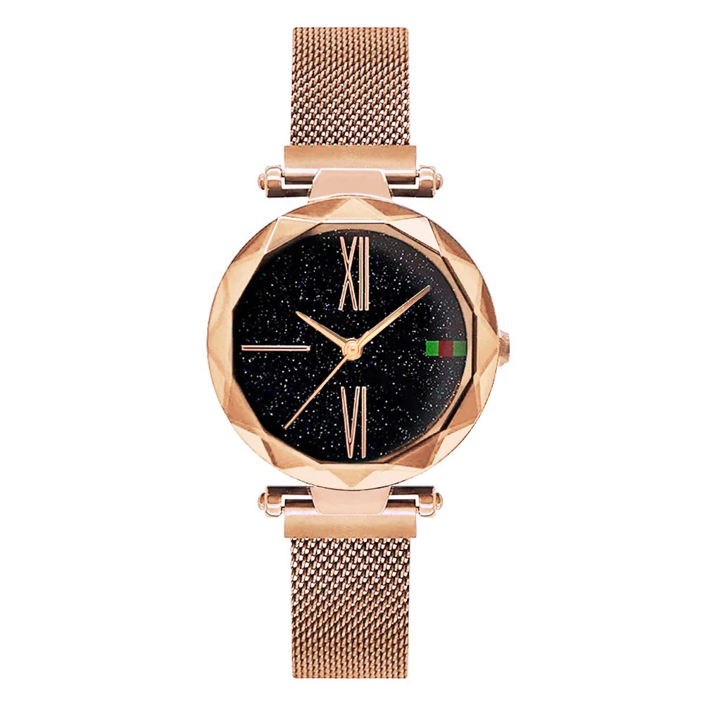 Rose Gold Женские повседневные часы, черные, стильные, звездное небо, магнитная пряжка, элегантные женские наручные часы, модные, горячие, женские, подарок, часы для школьников - Цвет: Rose Gold