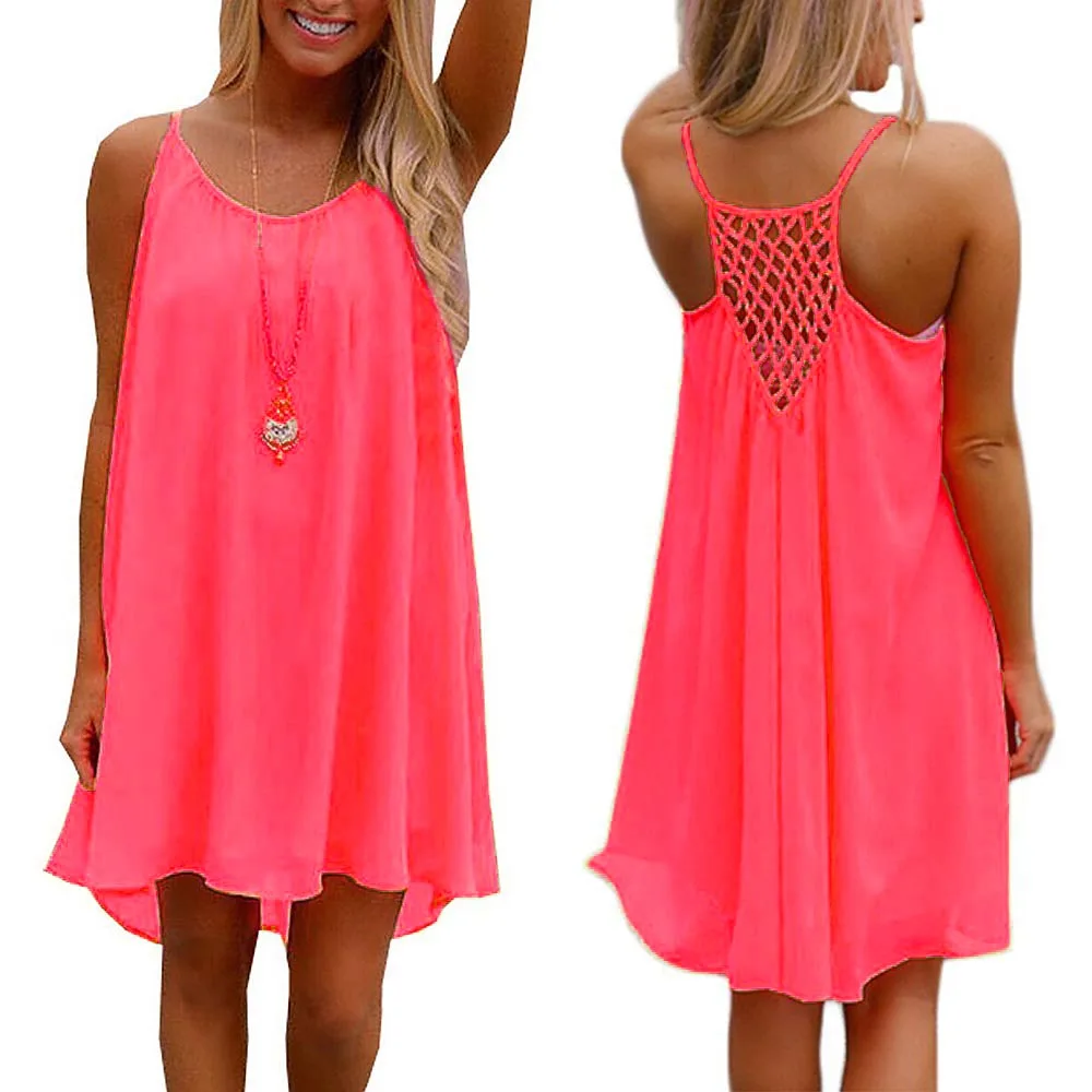 Модные летние женские мягкие шифоновые вечерние платья без рукавов Пляжное