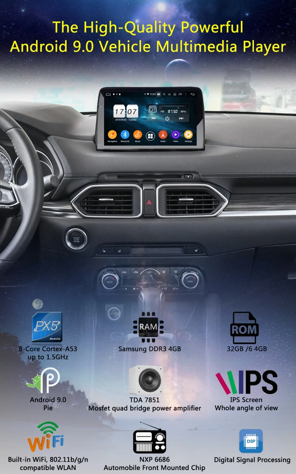 " ips Android 9,0 Восьмиядерный 4 Гб ОЗУ+ 64 Гб ПЗУ автомобильный DVD радио gps для Mazda ATENZA CX-5 CX5- DSP CarPlay Parrot BT стерео
