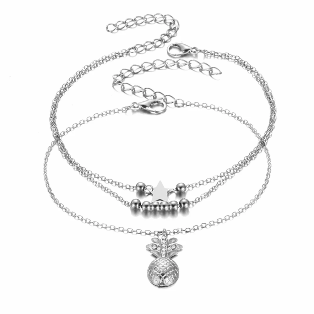 Silver Anklet Летние модные женские ножные браслеты из ананас из кристаллов; женские сандалии с открытым носком; женские браслеты с бусинами и цепочкой - Окраска металла: Silver Anklet