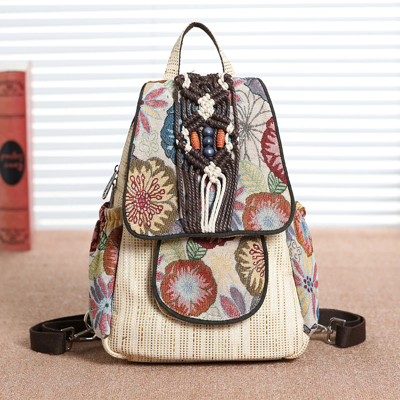 Льняной рюкзак для женщин повседневная винтажная Холщовая Сумка на плечо с