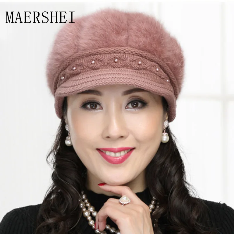 MAERSHEI женская зимняя хлопковая шапка вязаная шапка среднего возраста Ретро Женская плюс бархатная зимняя теплая шапка из кроличьей шерсти