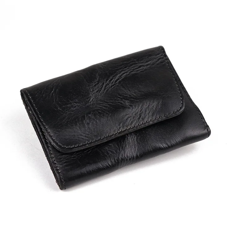 Charcoal Grey Держатель для карт из натуральной кожи, для мужчин и женщин, винтажный, ручная работа, старый, короткий, сумка для кредитных карт, кошелек для монет, небольшой тонкий кошелек для мужчин - Цвет: Charcoal Grey
