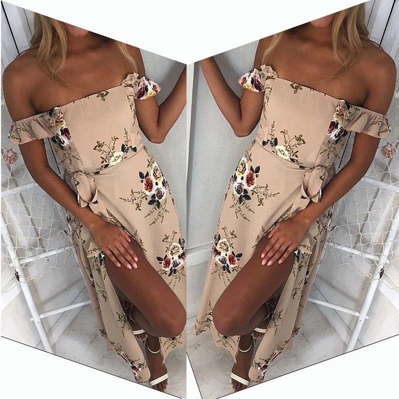 Summer 2018 New Long Dress Women Off Shoulder Thin Belt Maxi Dresses Vestidos Sexy White Split Beach Strapless Boho Style | Женская
