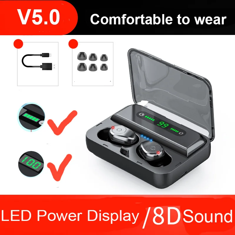 TWS 5,0 Bluetooth наушники 6D стерео беспроводные наушники с Мощный светодиодный дисплей бинауральные микрофон беспроводные наушники для игровой гарнитуры