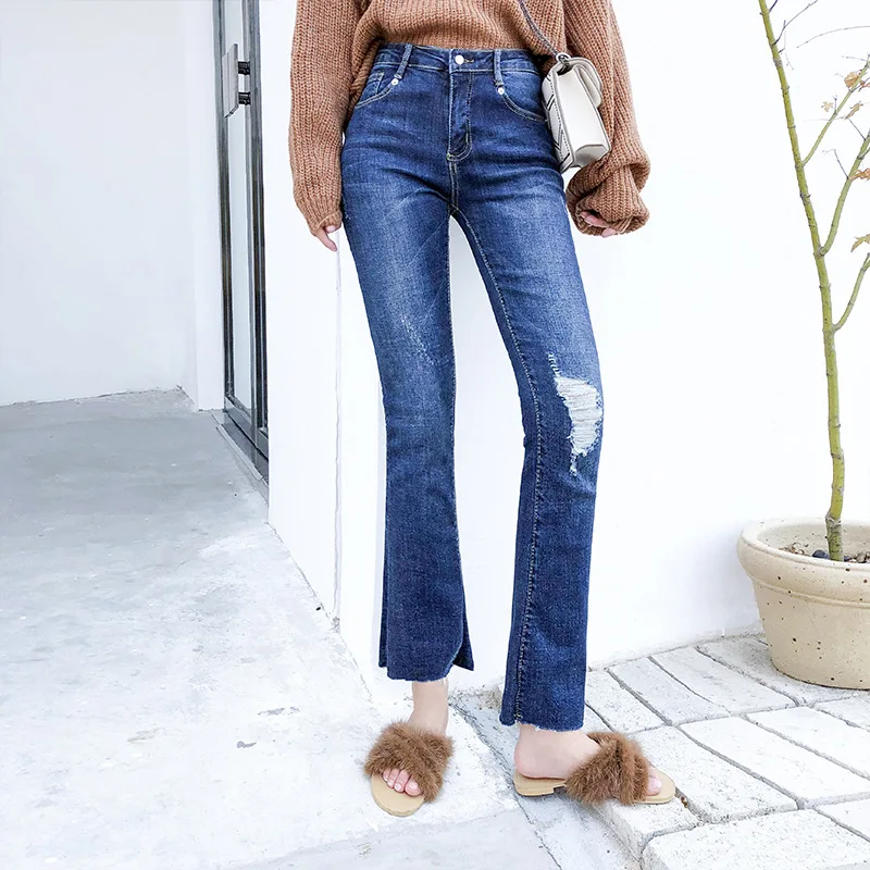 2019 весенние женские джинсы клёш винтажный Ретро стиль низ Тощий Высокая талия