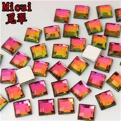 Rainbow AB Micui 50 шт. 10/14 мм кристально чистый AB Акриловые стразы с плоской задней прямоугольными камнями стразами камень для одежды платье ремесло MC18 - Цвет: Rainbow AB