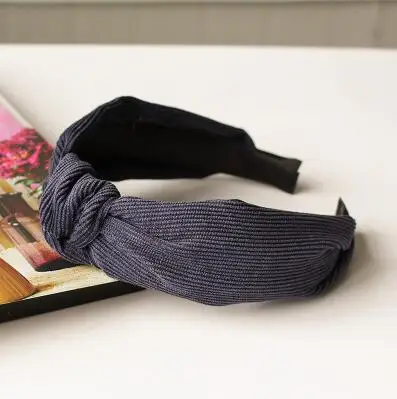 Stripes Dark Blue Женский ободок, модный однотонный бархатный ободок для волос, повязка на голову для женщин и девочек, элегантный ободок для волос ручной работы с перекрестным бантом - Цвет: Stripes Dark Blue