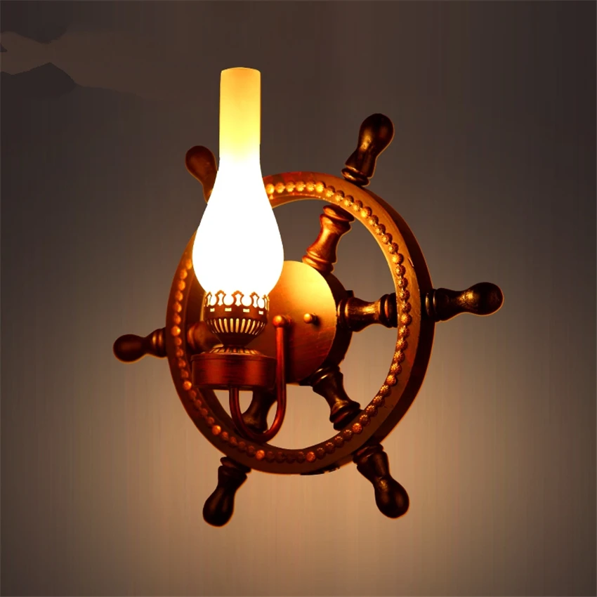 Европейские ретро деревянные настенные светильники с рулем для лодки