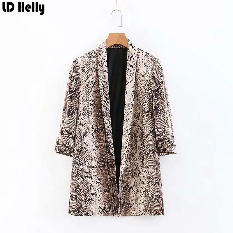 LD Helly винтажные женские блейзеры со змеиным принтом модная офисная куртка с