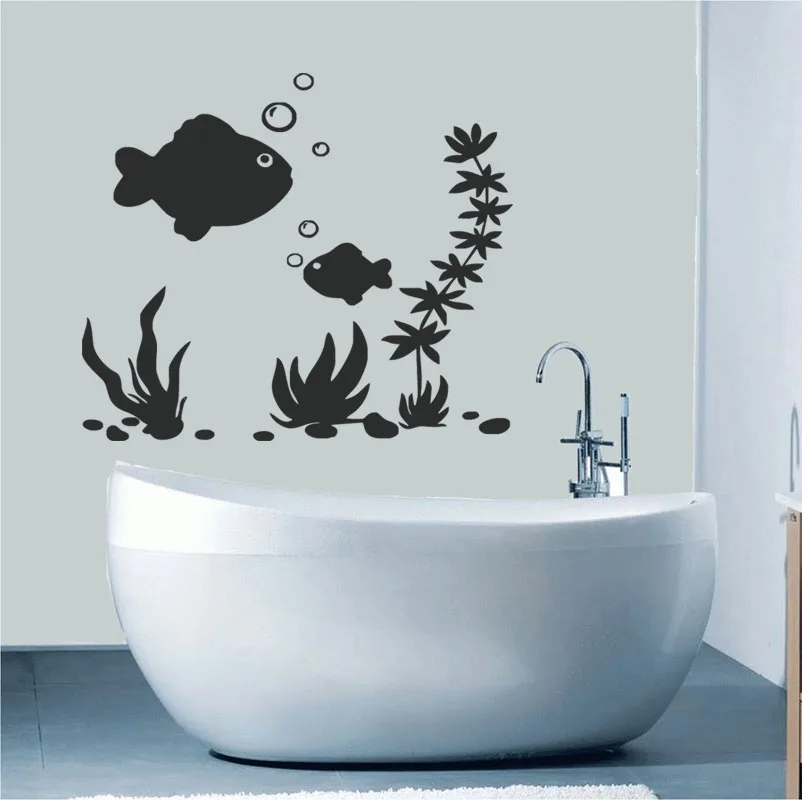 

Free Shipping Fish Sea Plant Bubbles Quote Wall Sticker Removable Waterproof Bathroom Art Decal Self Adhesive DIY Ocean Murals