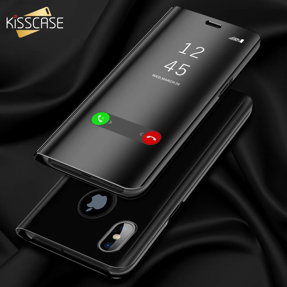 KISSCASE зеркальный флип чехол для iPhone 8 7 6 6s Plus X XS Max XR чехлы смартфона с окошком