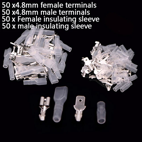 4.8mm 200 шт./100 пар Женские обжимные клеммы с прозрачной изоляционная втулка электрический провод разъем 22-16AWG 0.5mm2-1.5mm2 - Цвет: 4.8mm