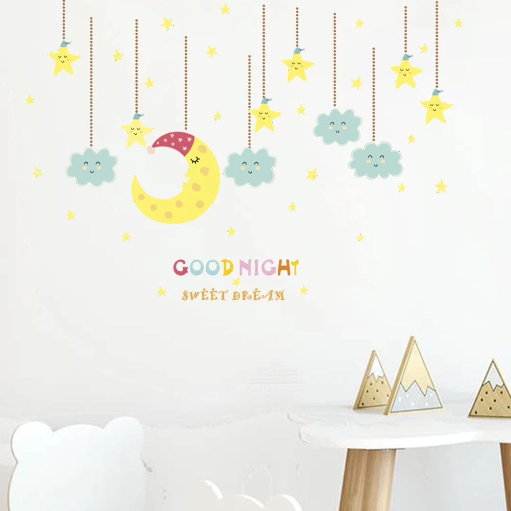 Наклейки на стену Луна и звезда с надписью good night to you|Наклейки стену| |