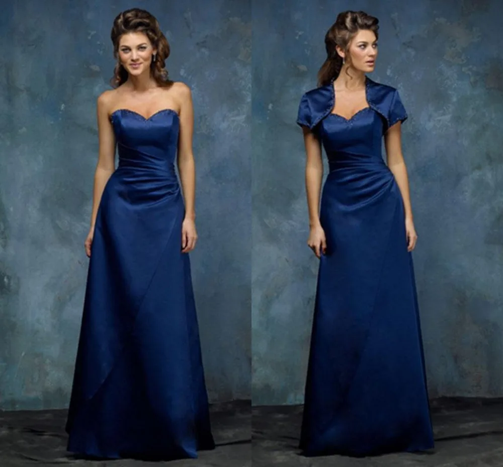 2015 Cheap Navy Blue Bridesmaid Dresses With Jacket Beading A Line Maid Of Honor Lace Up Floor Length Women Formal Dress | Свадьбы и