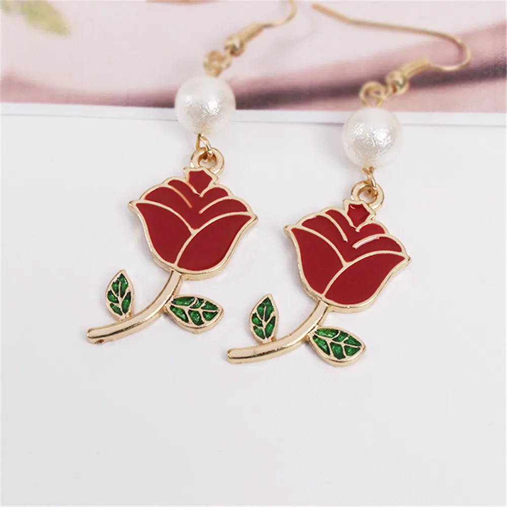 2019 модные простые женские серьги с красными розами и морщинами|women earrings|women fashion