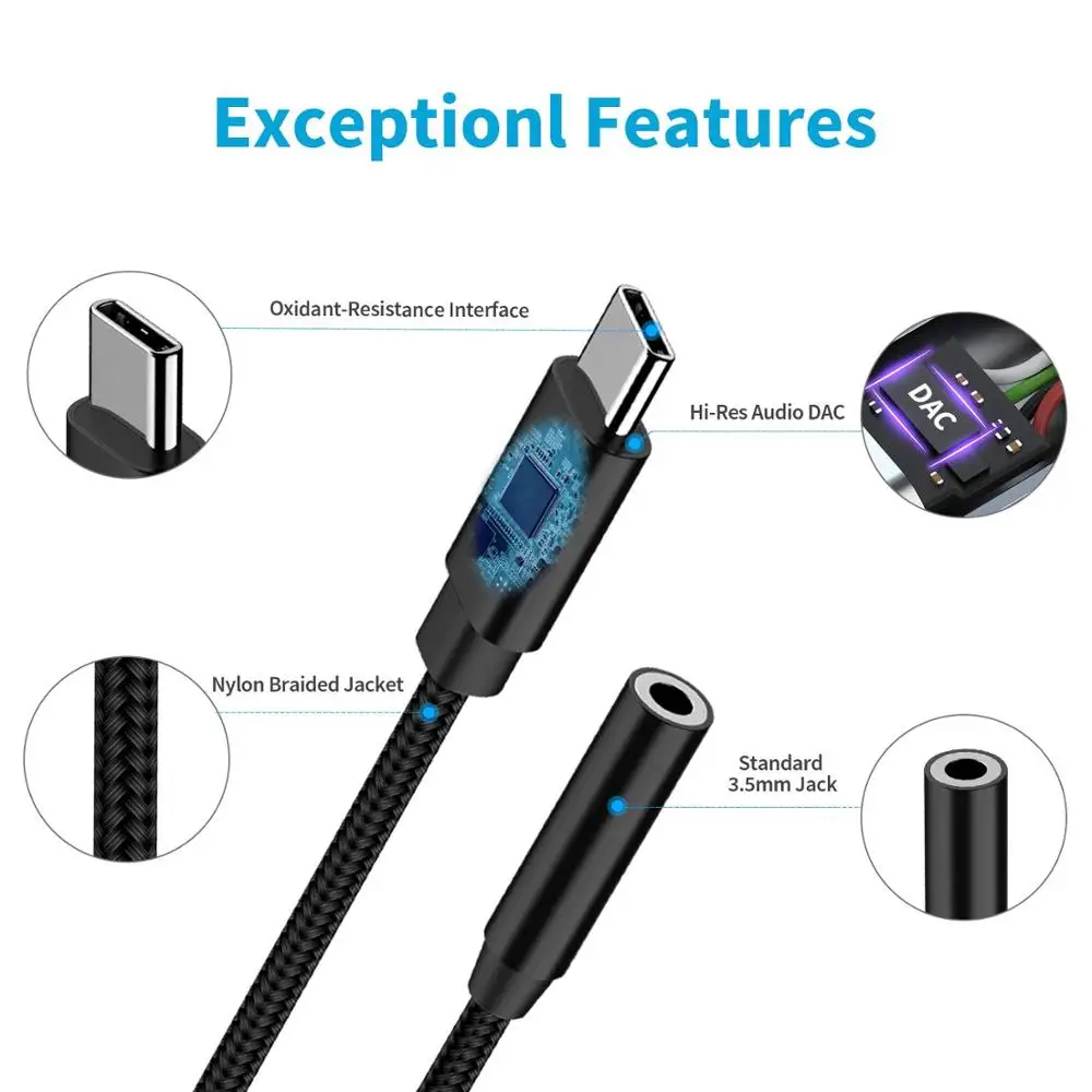 USB Type-C to 3.5mm Headphone Jack AUX Audio Cable Adapter for Samsung LG Nexus Oneplus Nokia Xiaomi Huawei Type C Smart Phones | Мобильные