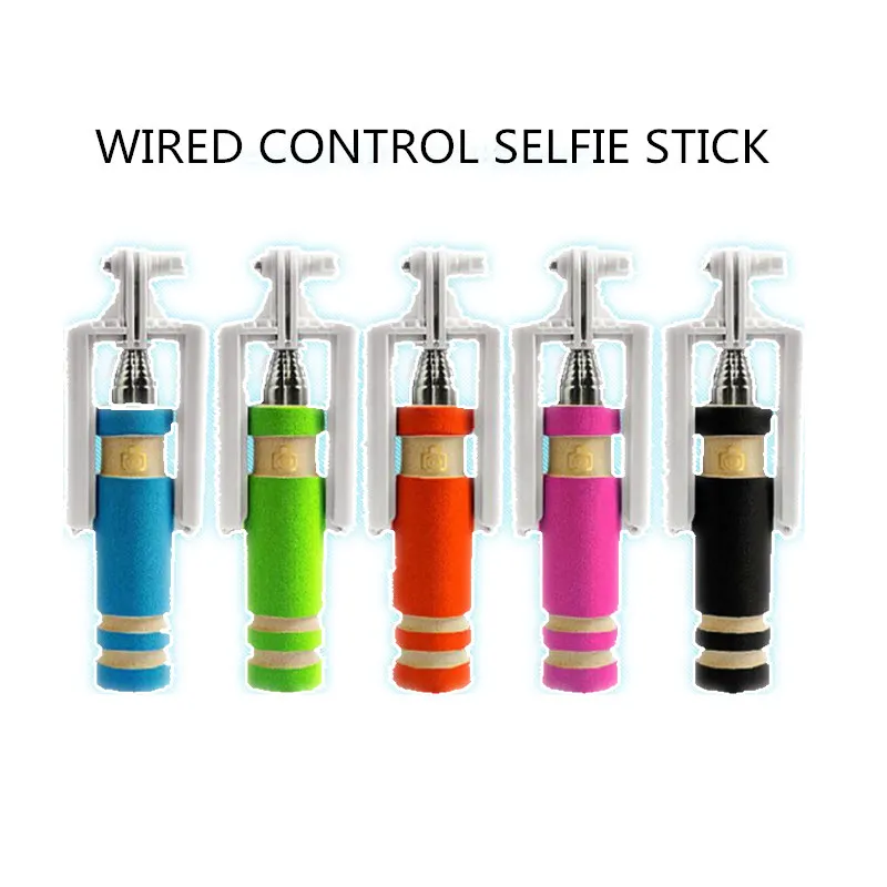 5 цветов Мини Выдвижная Ручной селфи стик проводной пульт дистанционного спуска