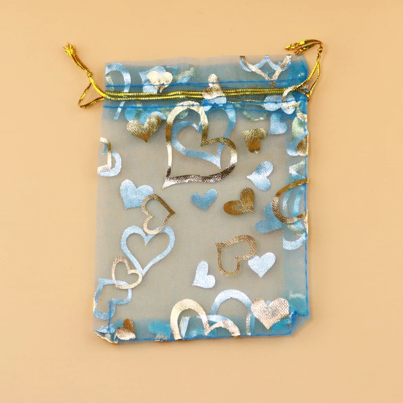 100pcs 20x30cm Chinese Style Lake Blue Color Heart Organza Wedding Favor Gift Candy Packaging Bags Pouches From | Украшения и