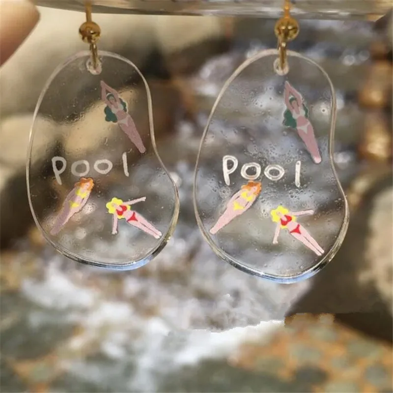 Летние акриловые серьги-капельки для бассейна белого цвета забавный подарок
