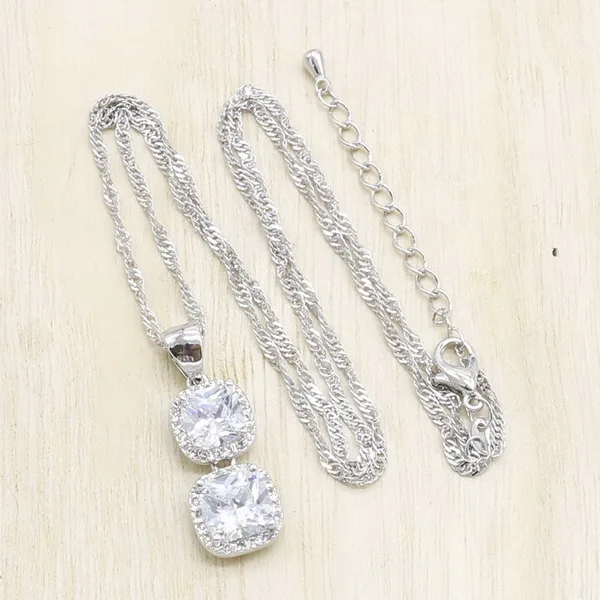 White with chain Геометрическое голубое, черное, белое, 3 цвета, циркониевое 925 серебряное ожерелье, Подвеска для женщин, подарок, ювелирное изделие - Окраска металла: White with chain