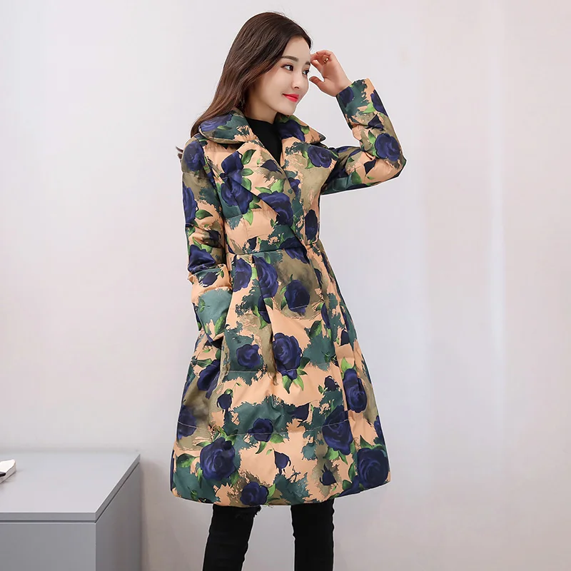 Модная зимняя куртка женская 2019 принт камуфляж Толстая теплая Женская пуховое