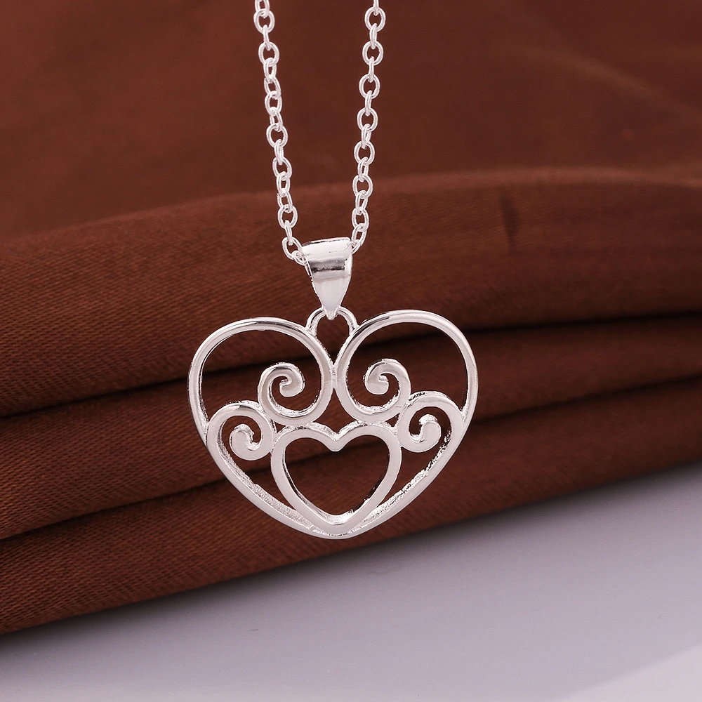 Free Shipping Fashion Heart Shape Zircon Silver Necklace Love Pendant 925 Sterling | Украшения и аксессуары