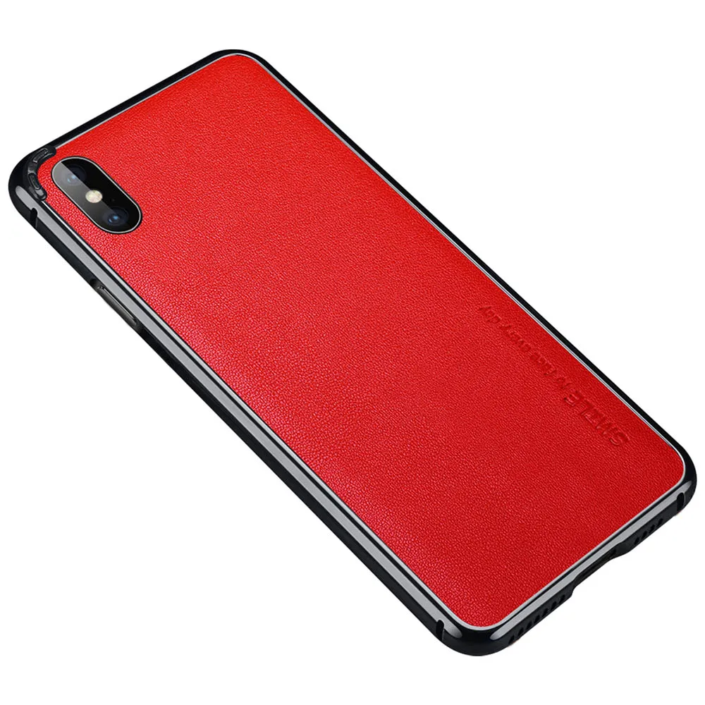 Красный Ascromy Роскошный металлический бампер рамка чехол для iPhone XS Max XR X 8 7 6 плюс 7 плюс Премиум воловья кожа задняя пленка протектор - Цвет: Красный