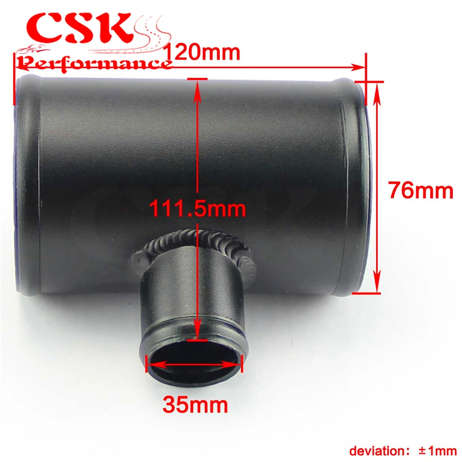 Aluminium T Shape Tube Pipe Joiner 3&quot / 2.75&quot OD for 35mm BOV Adapter Black |
