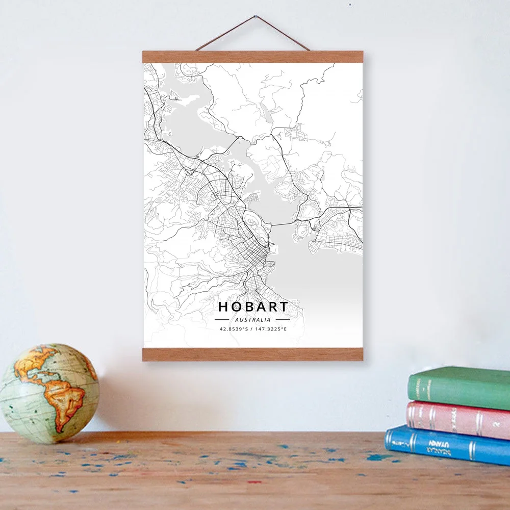 

Hobart, Australia City Map Wooden Framed Canvas Painting Home Decor Wall Art Print Pictures Poster Hanger