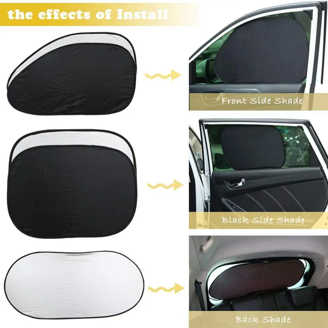 6Pcs Car Side Windshield Sunshades Rear General Window Silver Set Sun Visor Protector Solid |