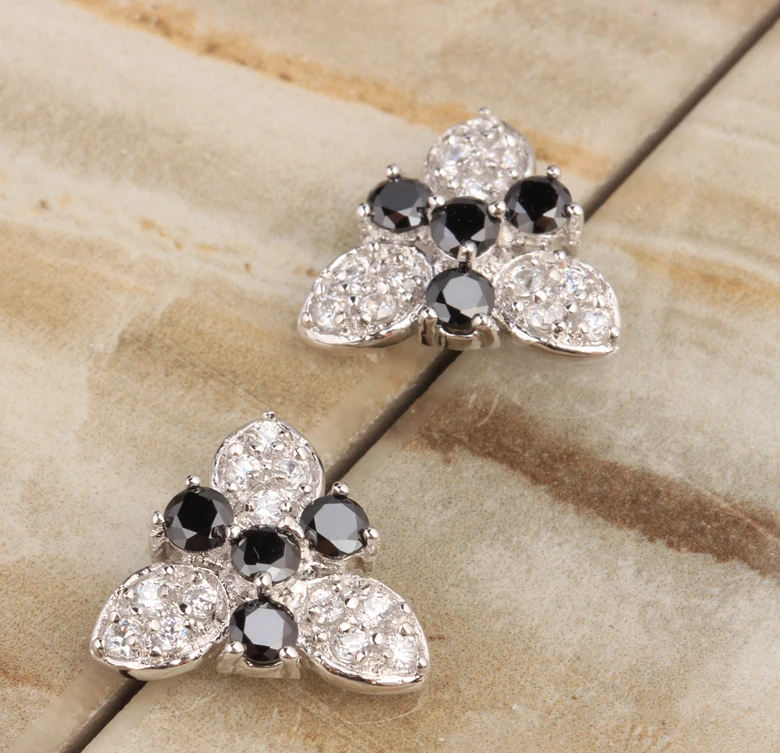 Серьги гвоздики женские с 4 лепестками и цветком сливы|silver stud earrings|sterling silver earringsstud