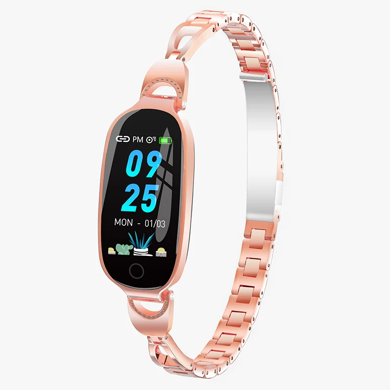 Rose gold Женский умный фитнес-браслет IP68 цветной экран Смарт-браслет пульсометр часы Электронный Фитнес-браслет умные часы - Цвет: Rose gold