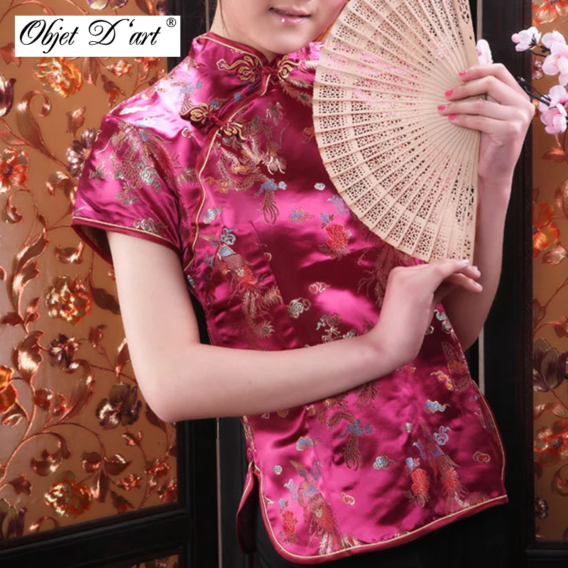 Ретро китайские женские Cheongsam топы дракон феникс вышитые рубашка Ципао традиционные с короткими рукавами кофточка Ципао размер S-3XL