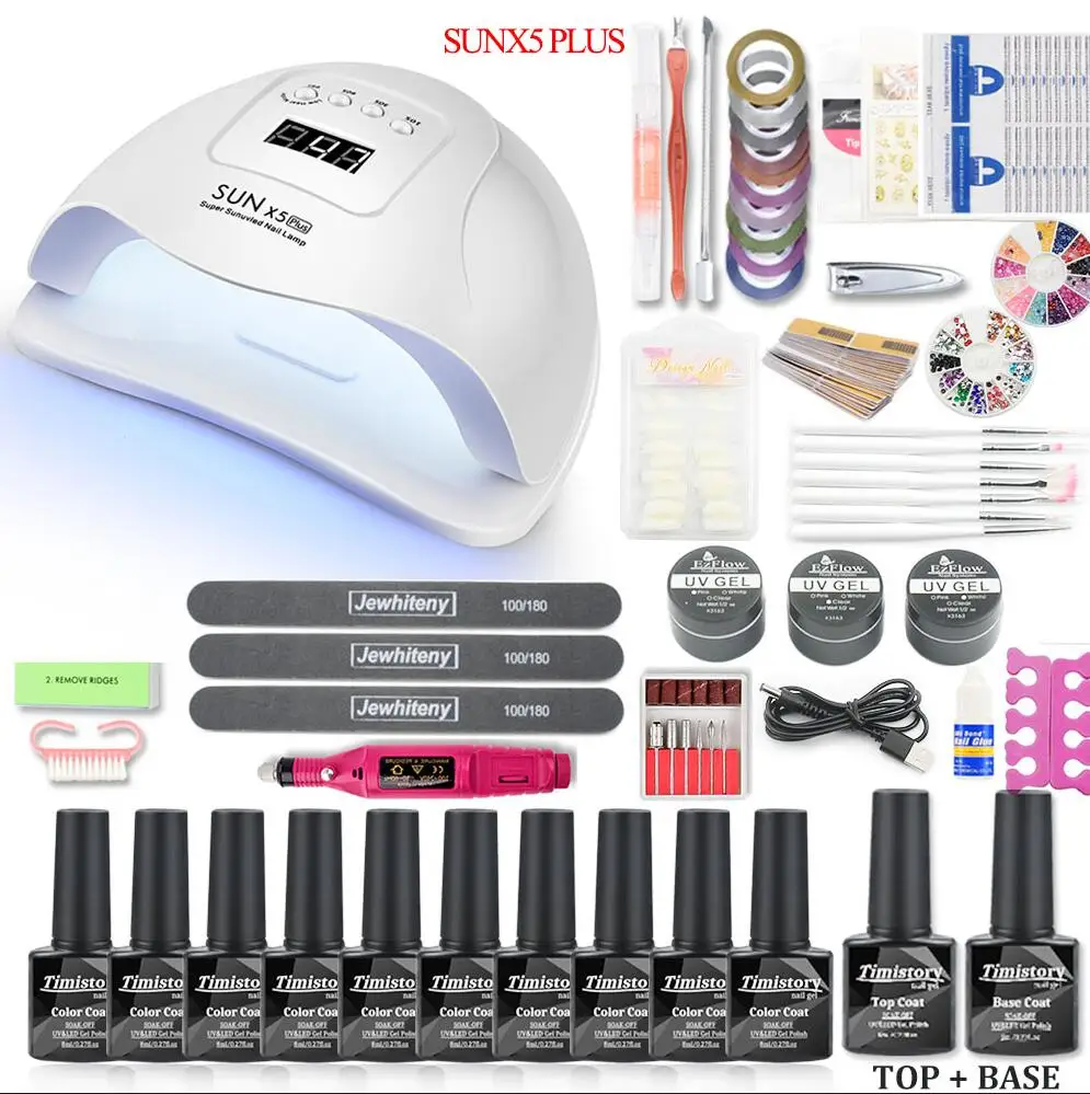 80w SUNX5 SET 36 Вт/48 Вт/80 Вт Светодиодная УФ лампа для ногтей Набор для маникюра Набор 12 Цветной Гель-лак для ногтей Набор лаков УФ-Удлинитель Набор акриловых ногтей инструменты для творчества - Цвет: 80w SUNX5 SET