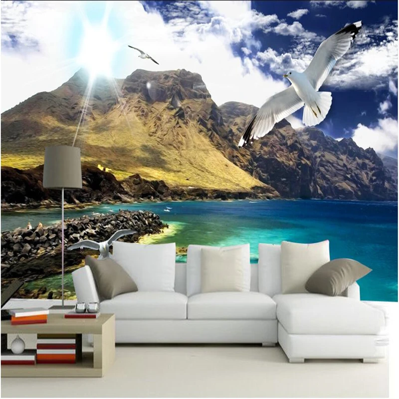 

beibehang wallpaper Large Custom Mural Blue Sky White Cloud Snow Mountain Landscape Pigeon Mural TV Background Wall tapety