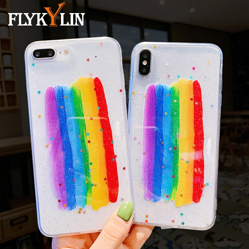 FLYKYLIN Радужный блестящий чехол со звездой для iphone 6 S 7 8 Plus XR X XS Max задняя крышка