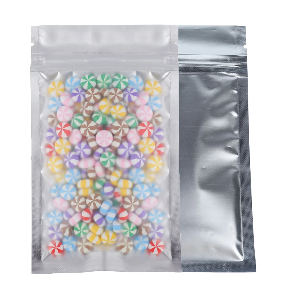 8.5x13cm (3.3x5.1") Matte Clear/Silver/Silver Translucent Flat Ziplock Pouch Metallic Mylar Storage Zip Lock Packaging Bag