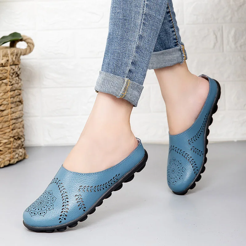light blue Plardin/Летние балетки из коровьей кожи с цветочным принтом; женская обувь из натуральной кожи; женская обувь на плоской подошве; гибкие лоферы в горошек для медсестры; Appliquesm - Цвет: light blue