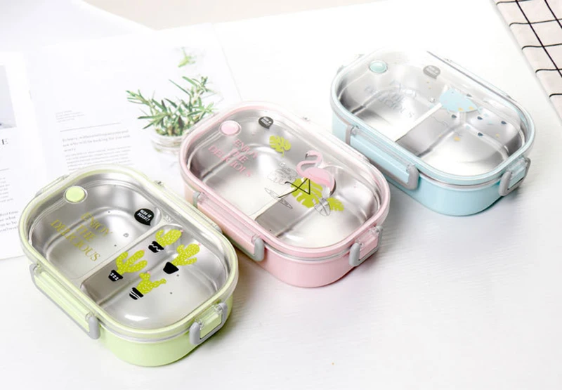 Фламинго завод милый мультфильм дети студента Bento Box из нержавеющей стали Ланчбокс в японском стиле тепловой пластиковый герметичный Ланч-бокс мини