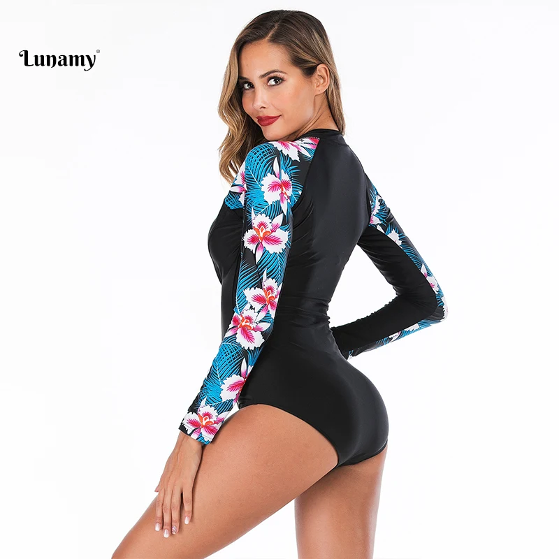 Lunamy, винтажный Цельный купальник с принтом, слитный купальник, Maillot De Bain Femme, сексуальный купальник на молнии спереди, женский купальник