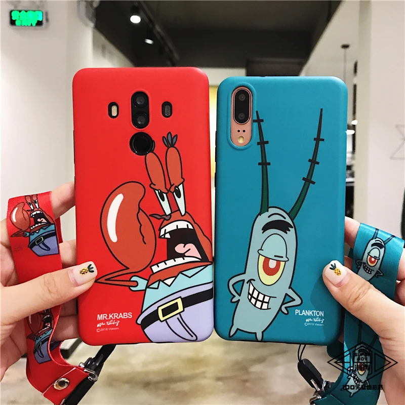 Mate10pro мультяшный чехол, милый мягкий задний Чехол для телефона huawei Honor 10/mate10/P20 pro Mr. Krabs матовый чехол+ ремешок