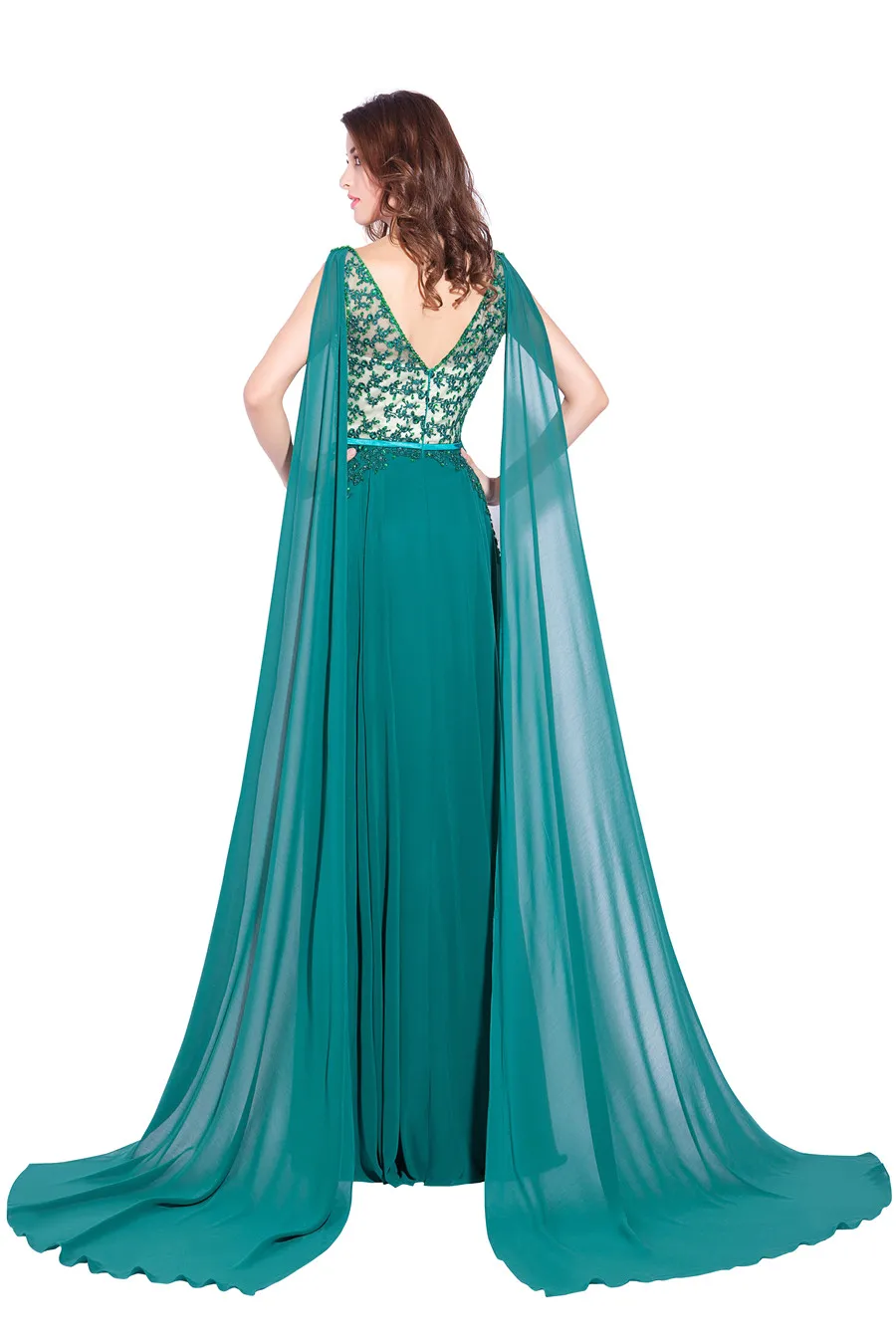 chiffon applique beading v-neck green long evening dress with straps formal party vestidolongo | Свадьбы и торжества