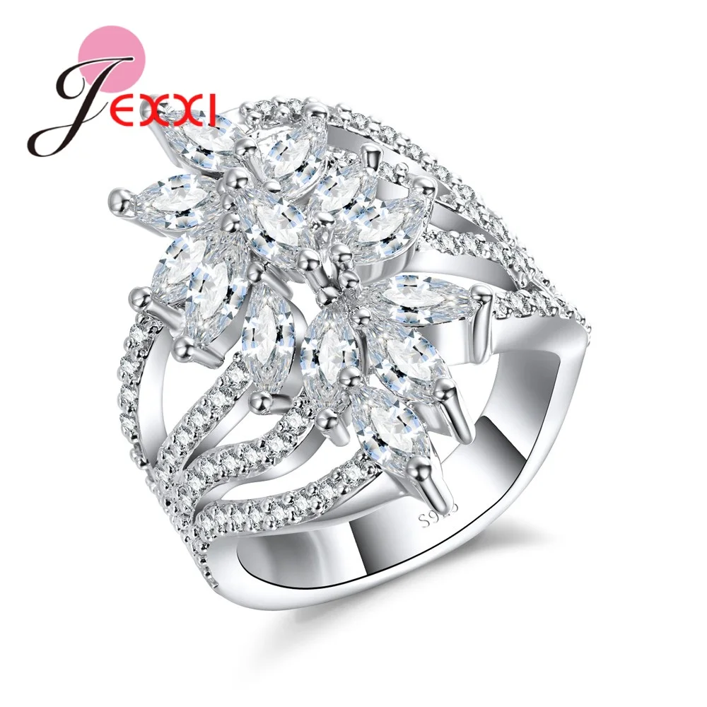 Женское кольцо из стерлингового серебра 925 пробы с белым цирконием вечерние