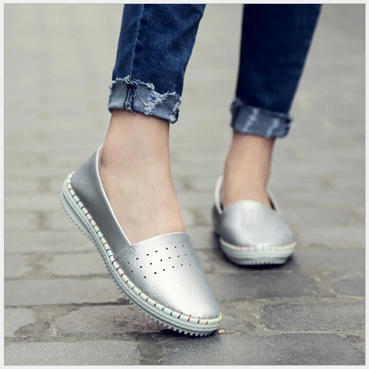 Spring Autumn Women Ballet Flats Casual Flat Shoes Soft Genuine Leather Shoes Ladies Slip On Brand Loafers Flats Shoes