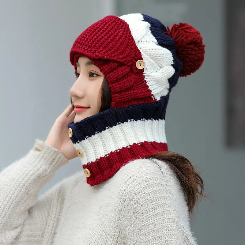 SUOGRY вязаная шапка шарф зимние Skullies шапочки Женская зимняя обувь Шапки для Для женщин мешковатые теплые утепленные шапки с маской шею