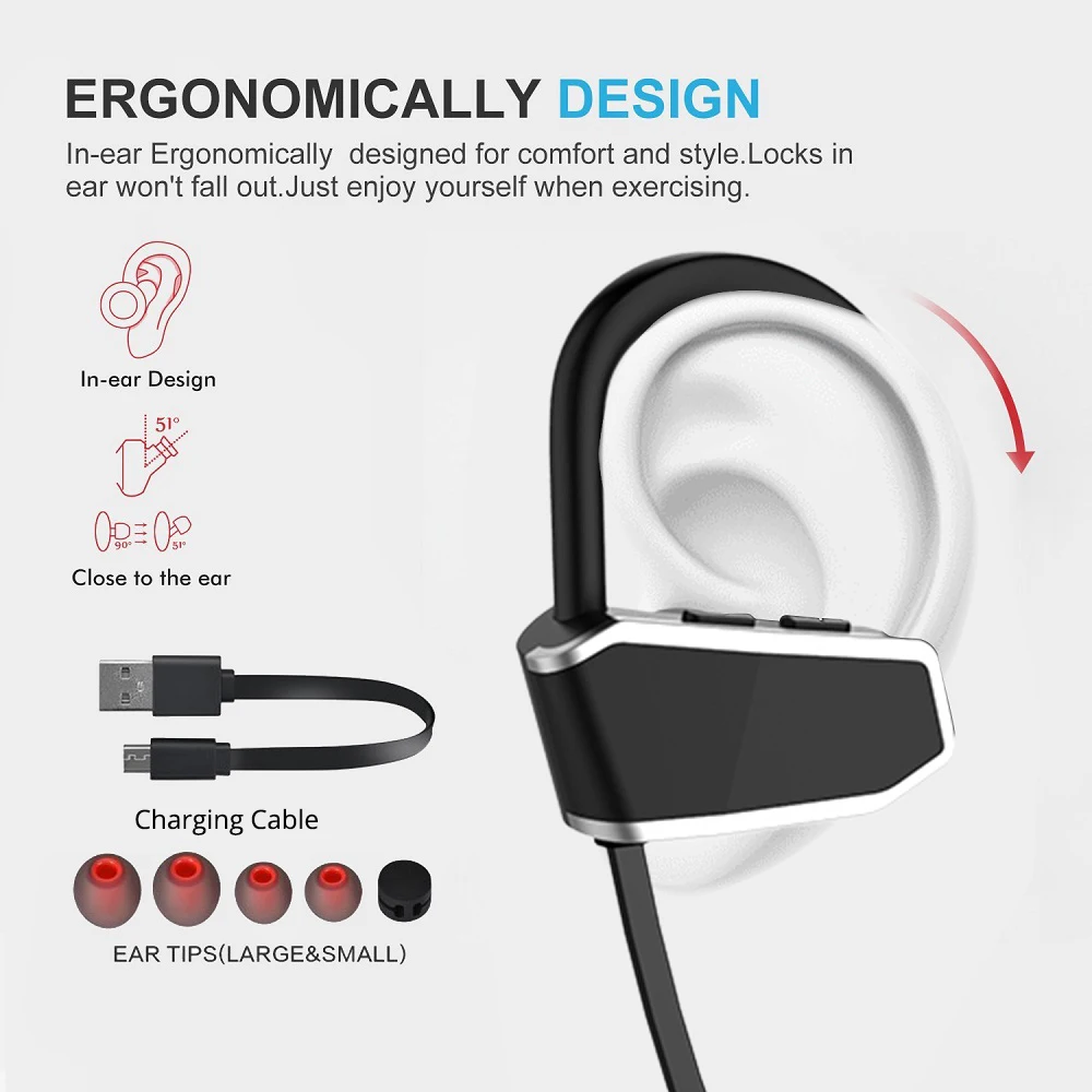 Pinwei Sport Bluetooth Earphone With HD Mic Stereo IPX7 Waterproof Wireless Earphones Headphones Headset | Электроника